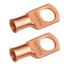 SELTERM 2pcs 2 AWG 1/2" Stud Copper Wire Lugs, Ring Terminals, Battery Cable ...