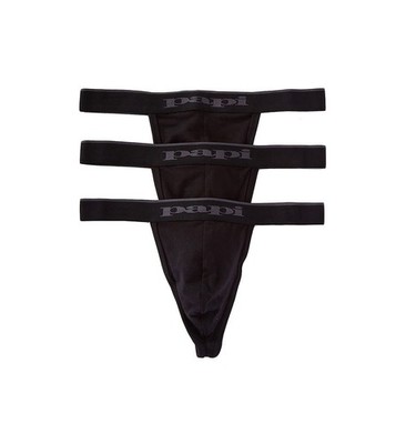 Papi Herren 3er-Pack Premium Fashion Cotton Active Stretch Tanga, Schwarz, Small