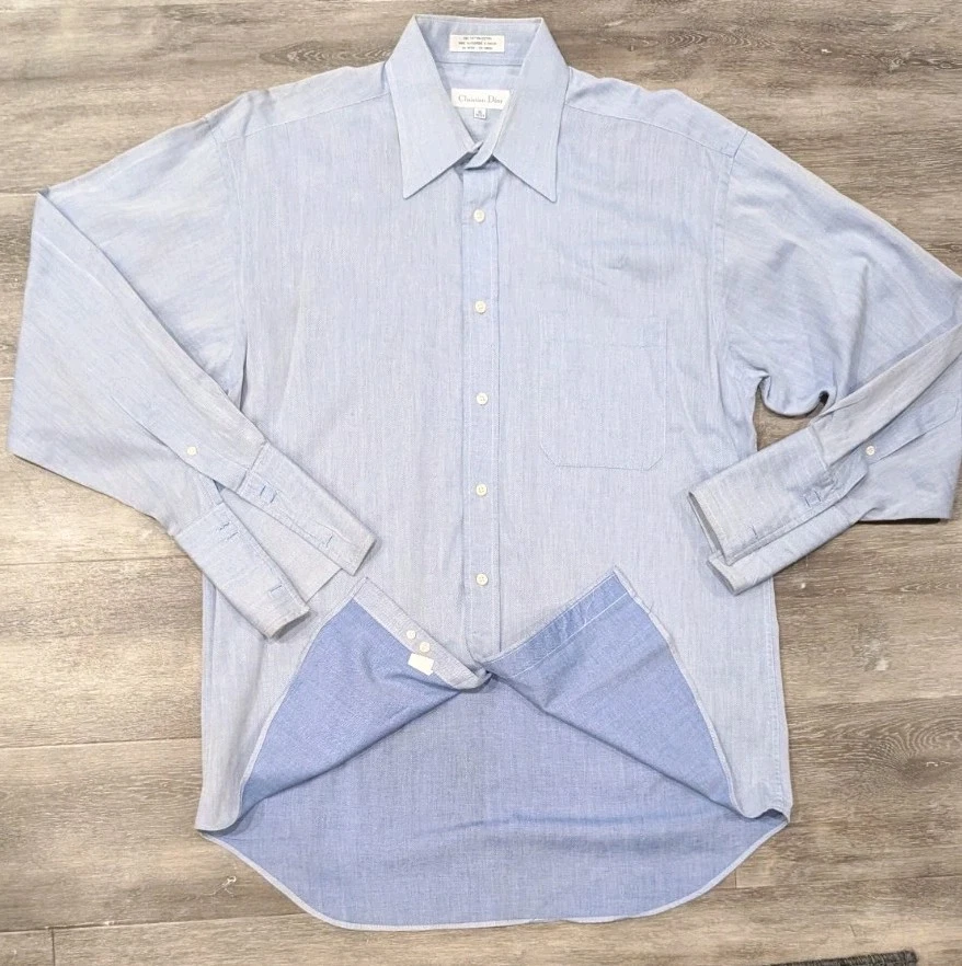 Camisa de vestir Christian Dior Monsieur vintage azul abotonada para hombre talla 16 32-33 Foto 2 de 4