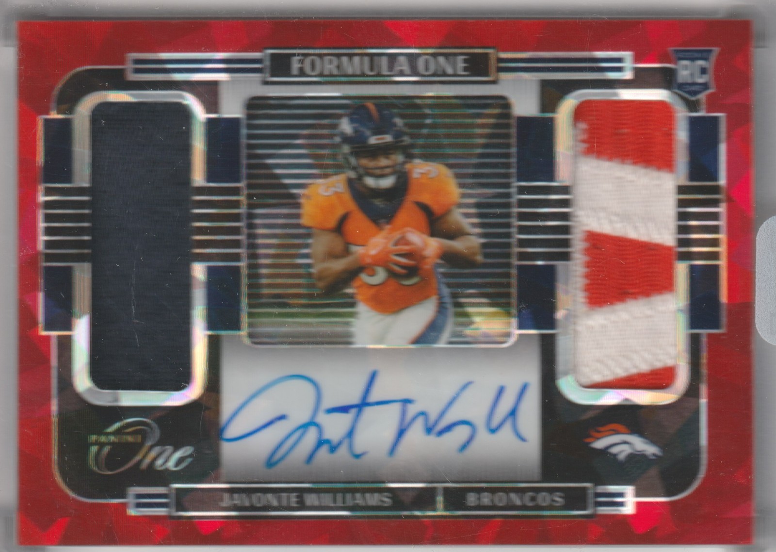 2021 JAVONTE WILLIAMS RC AUTO 7/25 PANINI ONE FORMULA ROOKIE AUTOGRAPH PATCH RED