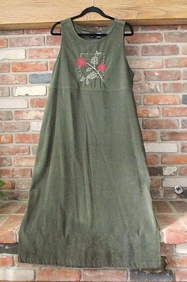 Vintage Erika Dresses jumper L green embroidered long shift sleeveless modest
