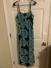 10P LOFT lined spagetti strap geometric floral blue and turquoise long dress