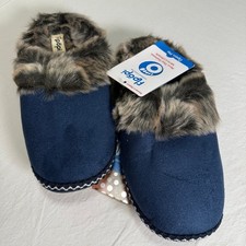 Floopi Womens Flats Navy Size 9 Memory Foam Faux Fur Slippers