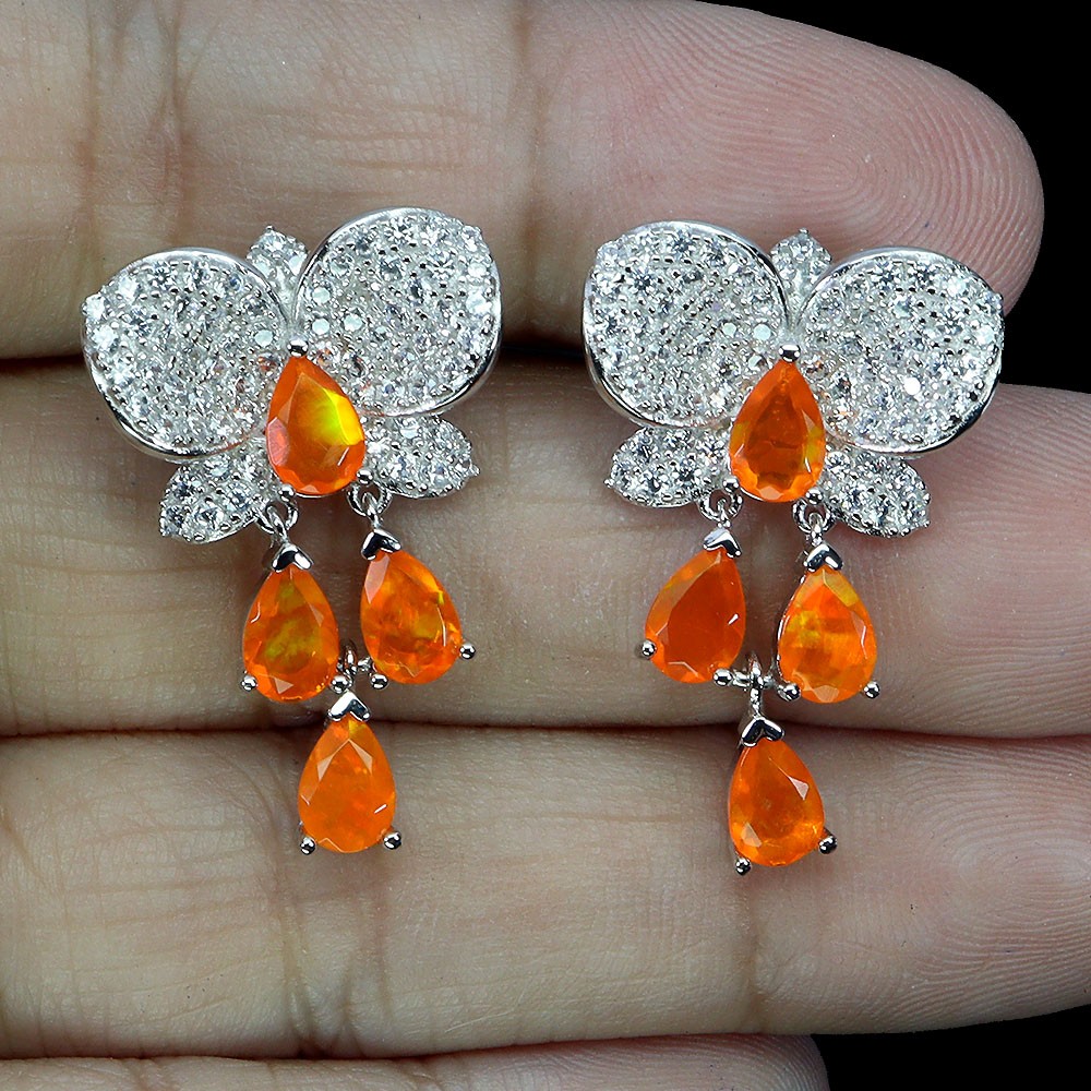 Pendientes De Plata Esterlina 925 Ópalo Naranja De 6x4mm Joya De Piedra Natural