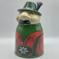 Vtg. W. Germany Original Gerzit Gerz Lidded Beer Stein Moustache Man With Hat