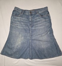 Vtg Lauren Jeans Co Ralph Lauren A-Line Y2K Long Denim Distressed Skirt Sz 12