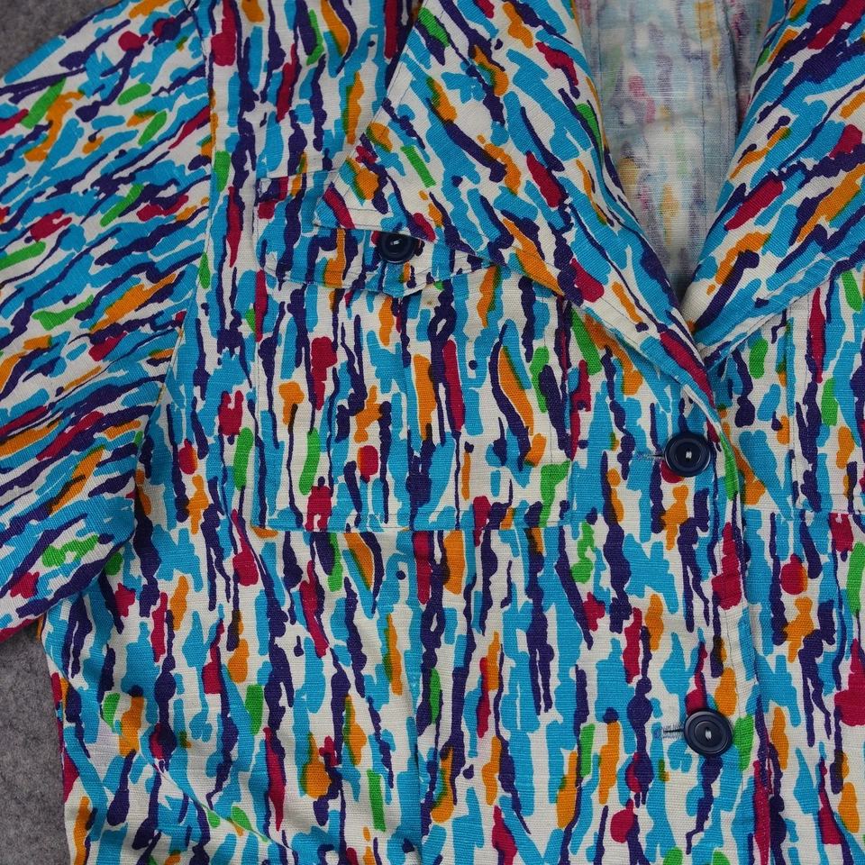 Vestido abstracto vintage para mujer con botones grandes bolsillo frontal años 80 impresión artística retro de colección Foto 3 de 4