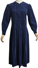 LAURA ASHLEY VTG 80s Blue Cord Retro Maxi Dress Fluffy Bottom, , UK 14/ USA 12