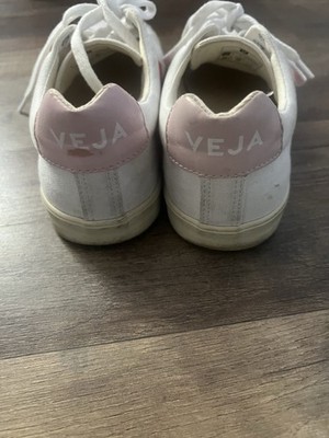 VEJA Low Top Lace-Up Sneakers White/Pink/Red Logo Textile Upper Rubber Sole