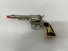 Vtg Hubley USA Pistol Cap Gun Toy Western White Black Steer Grips