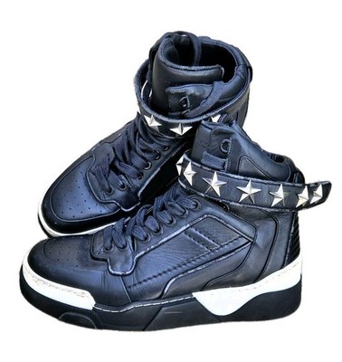 Givenchy Tyson Star High Top Black Leather Sneakers Size 8/41 Men's