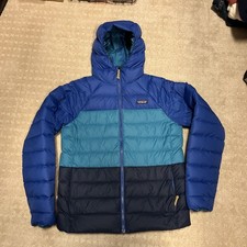 Patagonia Boys Reversible Down Sweater Hoody Jacket XXL 16-18 Abstract Blue