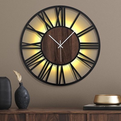 Leuchtende Wanduhr - 60 cm Groß, Geräuschlos, Batteriebetrieben, LED Nachtlicht