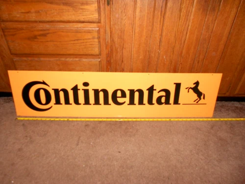VINTAGE DOUBLE SIDED CONTINENTAL TIRES ADVERTISING SIGN METAL  46 x 11 in -X 129