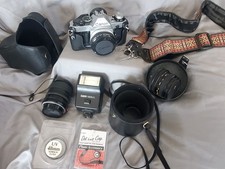 Canon AE-1 Program 35mm Camera With Case  Strap Multiple Lenses Flash Lot Clean