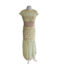 Jarlo Paisley Crochet Lace Cap Sleeve Maxi Dress Lemon Yellow - Size XS/UK 8.