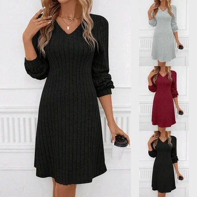 Langarm Kleid tailliert Kleid angeraut Streifen Stoff modischer Stil - Bild 1 von 4