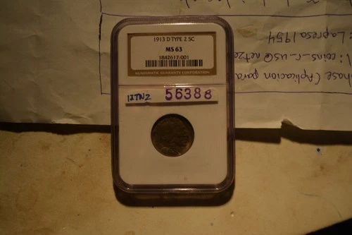 1963 D TYPE 2 INDIAN BUFFALO 5 CENT MS 63 NGC