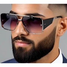 Men Sunglasses Designer Sqyare Gold Frame Black Accents Fashion UV400 Lentes New
