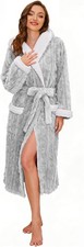 Women's Plush Fleece Hooded Long Soft Fluffy Warm Bathrobe Thicker Robe