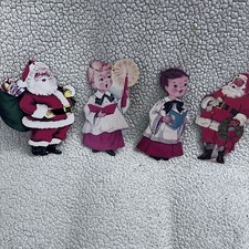 4 Vintage Christmas Ornaments Heavy Cardboard Traditional