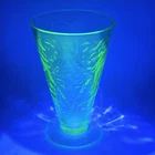 Vtg Federal Glass Uranium Green Madrid Pattern 5" Footed Tumbler Depression Glow