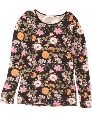 Oasis Damen Top Langarm UK 12 Medium schwarz Blumenmuster Viskose AH09