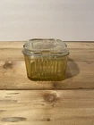 Vintage Federal Glass 4” Refrigerator Dish Amber Glass Bottom And Clear Top