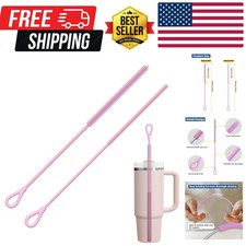 Silicone Straw Cleaner Brush, 2Pcs Reusable Straw Brush Extra Long for Cleani...
