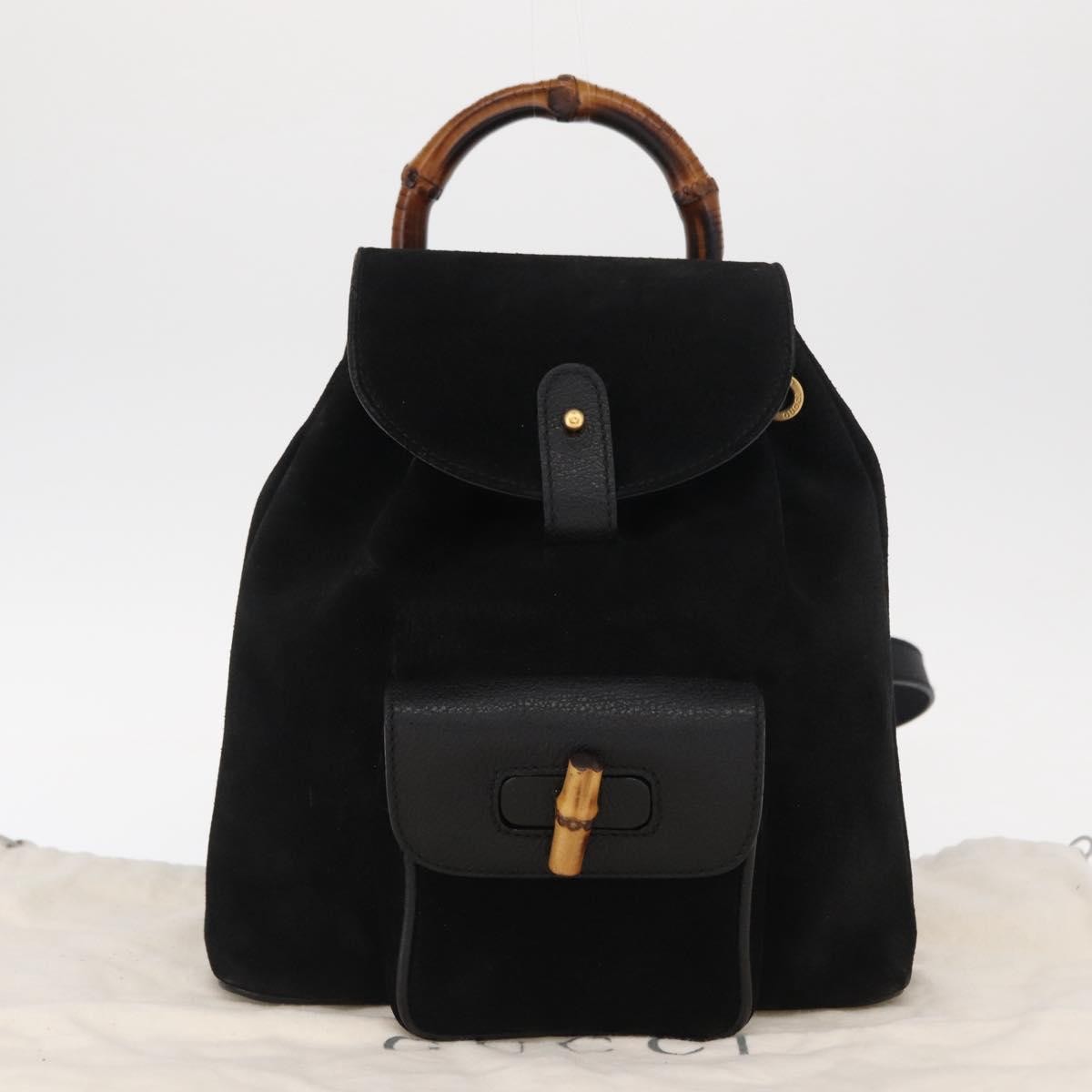 GUCCI Bamboo Backpack Suede Black Gold 003 1956 0030 Auth  display picture 3