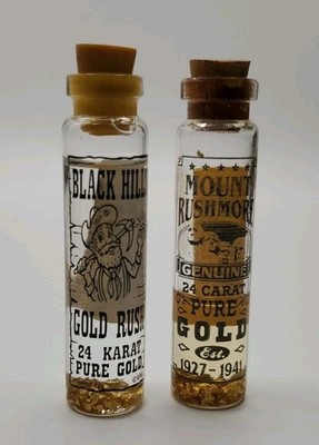 Black Hills Gold Rush Rushmore 24k Gold Flakes Small Glass Vial Travel Souvenir 