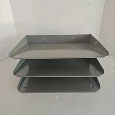 Vintage Steel Letter Tray 2 Tiered Metal Desk Paper Tray 12" X 8.5" X 6" Gray