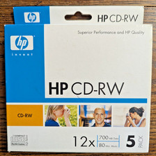 5-PK HP CD-RW ReWritable 12X Blank Disc in Case High Speed Compact Disc NEW