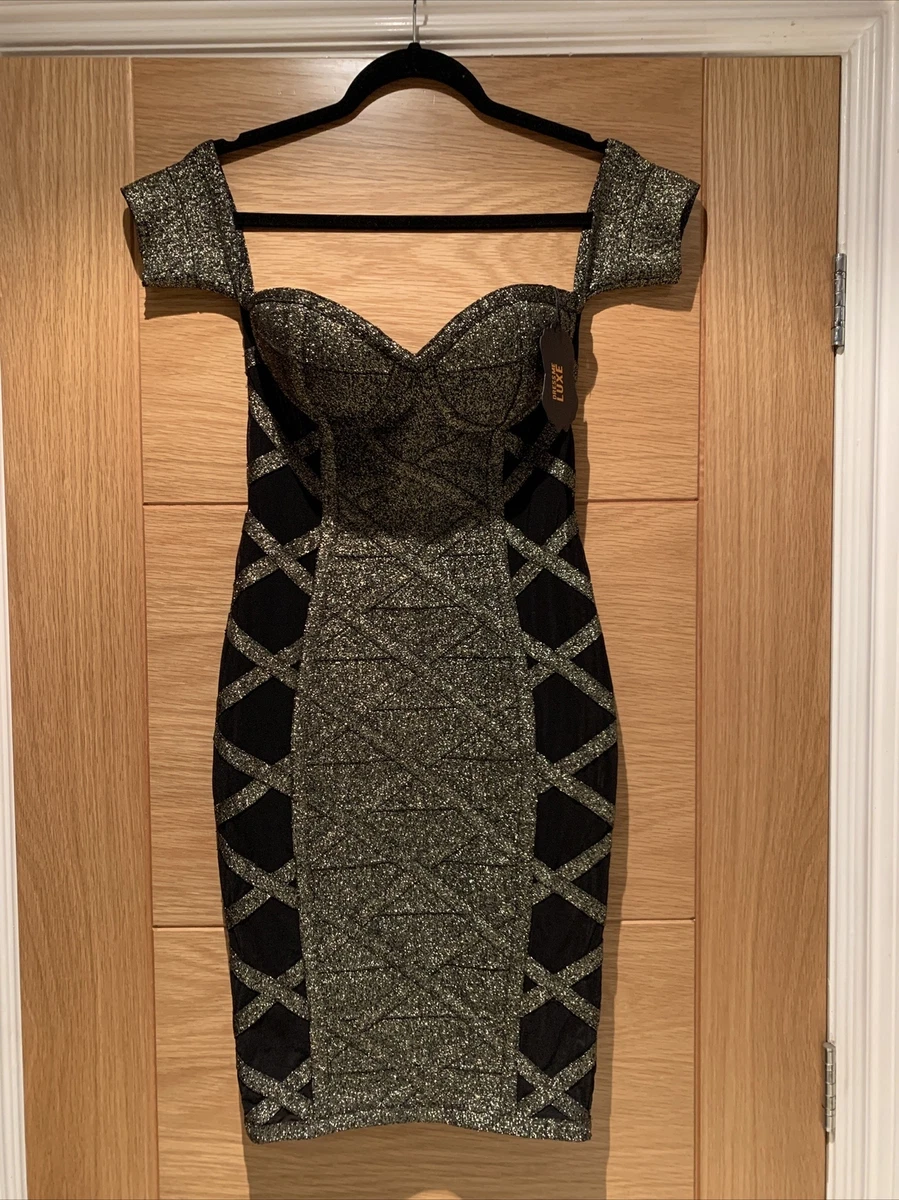 Dress Me Zee Black Gold Party Dress Body con Size S 10 Bnwt eBay