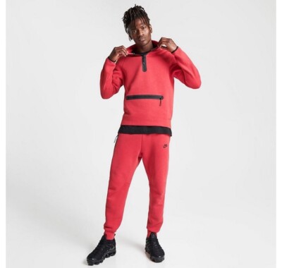 Men's Nike Sportswear Red/Black Tech Fleece Half Zip LARGE