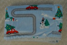 S.L. Home Fashions Snowman Baby Blanket Blue Green Red Car Road Christmas Tree