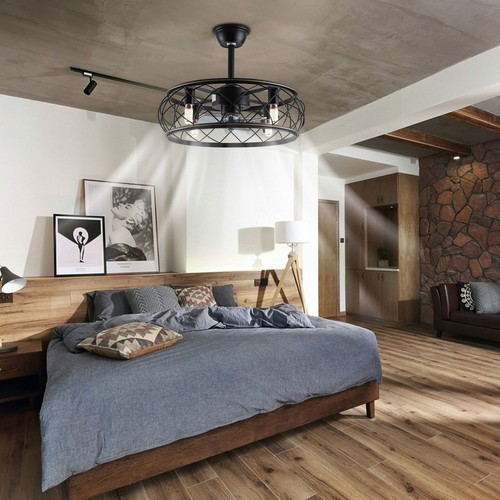 18" Ceiling Fan Light Farmhouse Cage Chandelier Pedant Lamp with Remote Control - Picture 9 of 12
