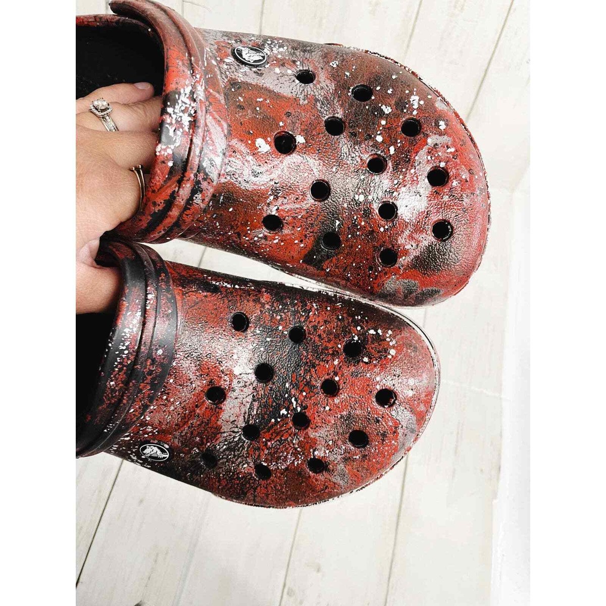Crocs hand painted men’s size 8 Black and White Croc Classic Clog - 2 pairs, 8 Mens - Custom  main image 4