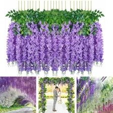 24X Artificial Wisteria Vine Garland Fake Fern Flower Plant Garden Wedding Decor