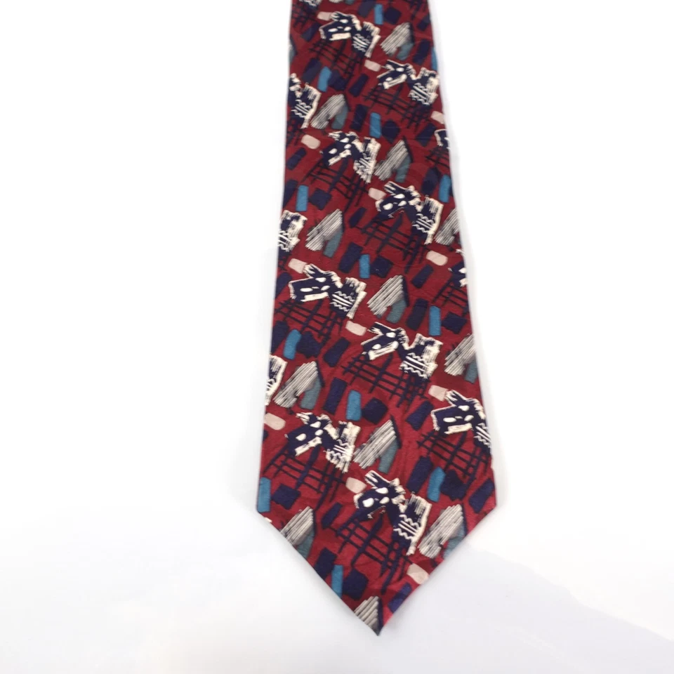 Corbata de cuello roja para hombre borgoña arte gráfico abstracto seda Y2K informal AUSTIN GREY EE. UU. Foto 4 de 4