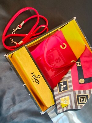 FENDI ポーチ Fendi pouch set mini handbag & scarf Red logo zucca pattern with