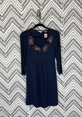 Nwt Women Boden Blue Purple Floral Jeweled Applique Jersey Knit Dress Sz 6