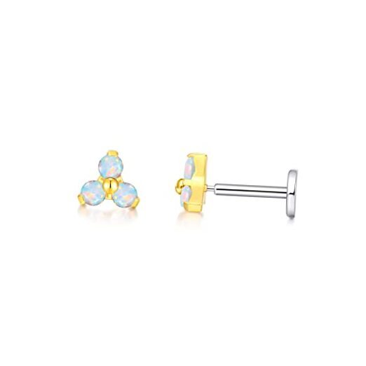 G23 Hypoallergenic 18g Flat Back Stud Earrings | F136 Trinity Opal Gold