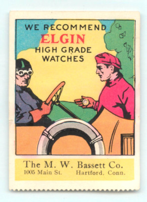 ELGIN High Grade WATCH - ART DECO - AUTO RACING Poster Stamp / Cinderella, 1930