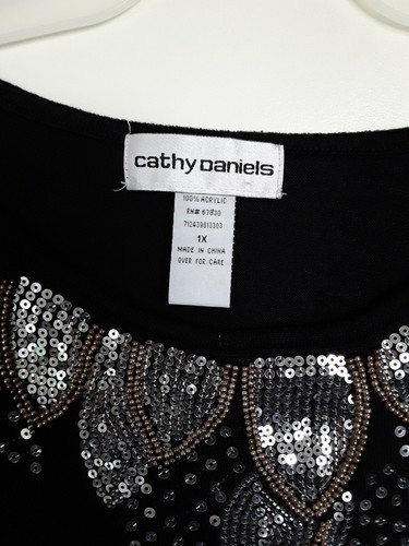 Cathy Daniels Damenpullover schwarz Pailletten Langarm Größe 1X - Bild 2 von 3