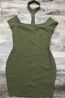 Guess Mini Bodycon Green Dress Size L Choker Neck Juniors PROM
