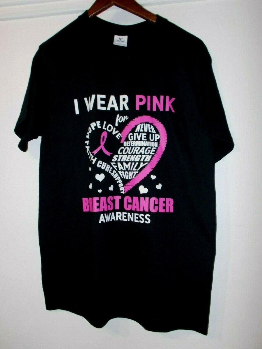 Breast Cancer Awareness black T-Shirt Women Size M, I wear pink