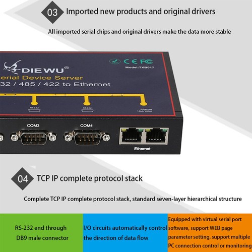Serial RS232 RS485 RS422 to Ethernet Converter Serial Server Internet Splitter - Picture 3 of 9