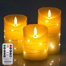 Ivory LED flameless Candle, with Embedded Star String, 3-Piece LED Candle Set