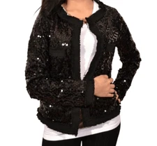 Sans Souci M Black Sequin Cardigan Jacket Boucle Evening Event Church Open